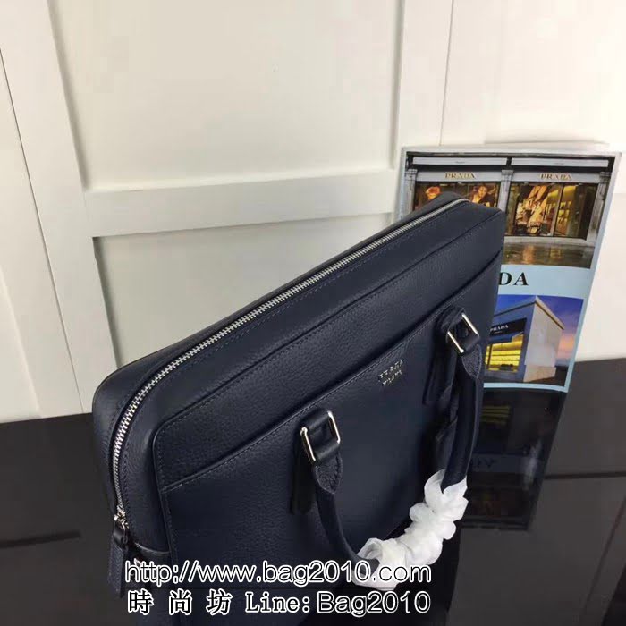 普拉達PRADA原單 全網最新款2VE363-2FA藍色荔枝紋皮 P家爆款男士商務手提包 PHY1494